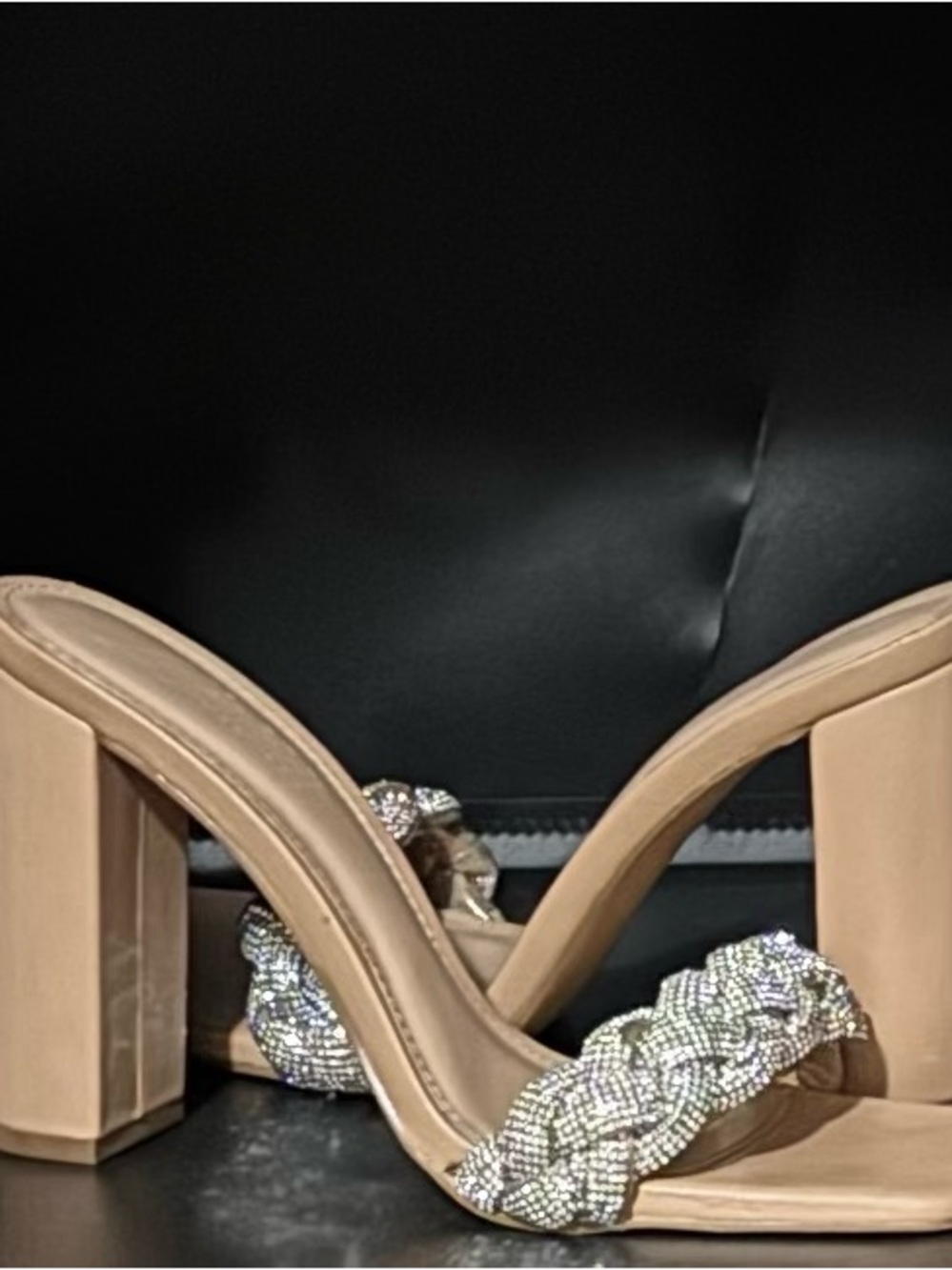 Embellished Braided Strap Nude Block Heel Sandals